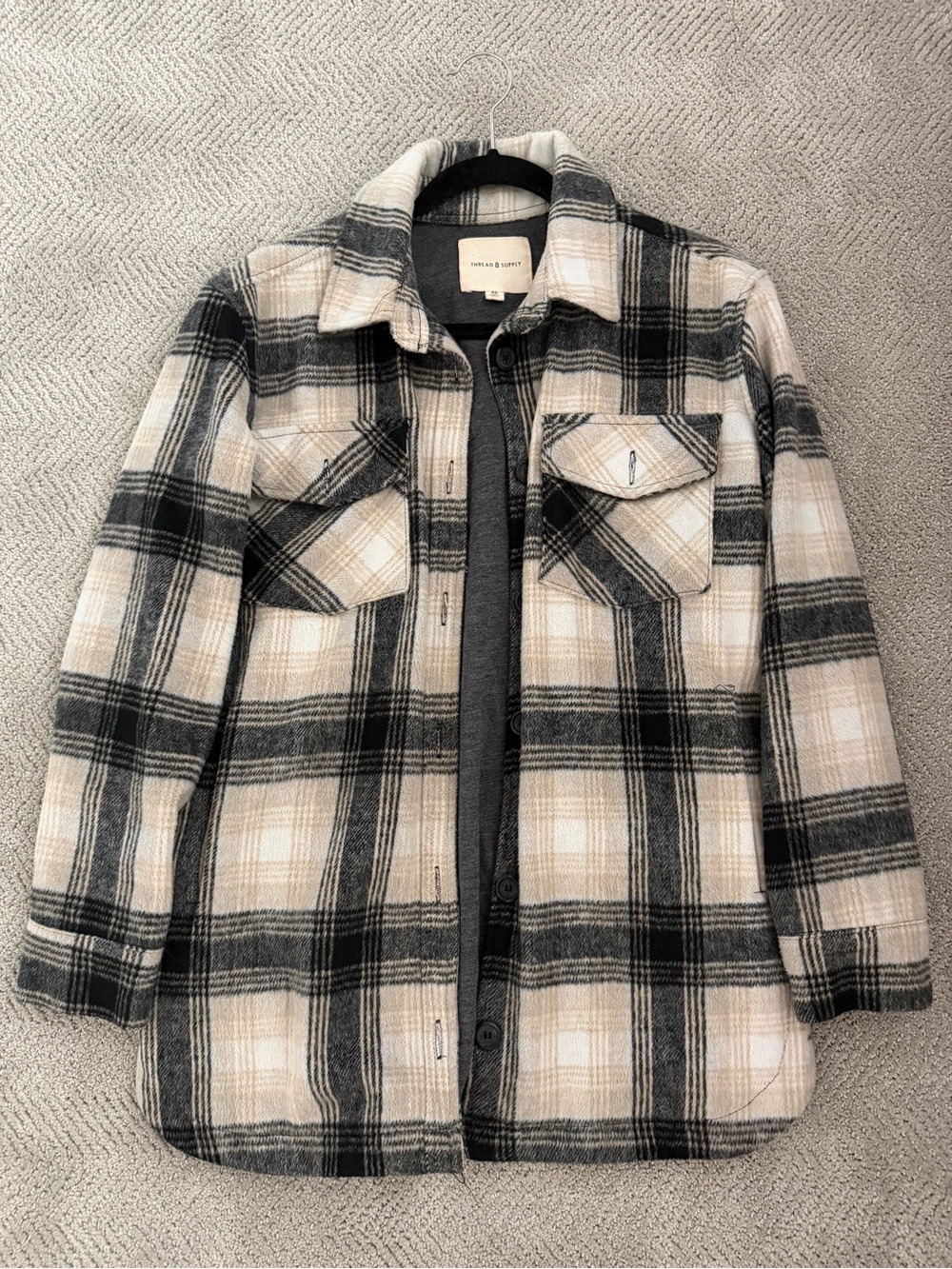 Thread & Supply Beige Black Cream Plaid Shacket
